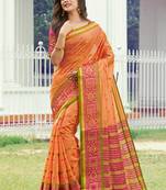 Peach woven silk saree with blouse