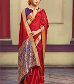 Red woven silk saree with blouse