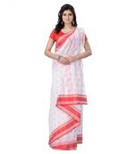 White hand woven cotton saree 