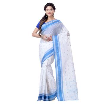 Aqua blue hand woven cotton saree  1