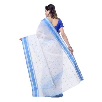 Aqua blue hand woven cotton saree  3