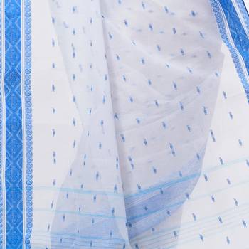 Aqua blue hand woven cotton saree  4
