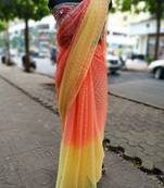Orange-Yellow Double Shaded Chiffon Saree With Net Embroidered Blouse Fabric