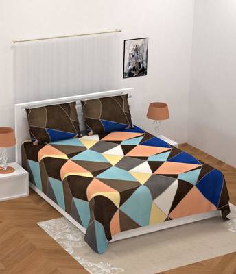 Ridan Cotton Blend Multicoloured Printed Double Bed Sheet With Pillow Cover 1