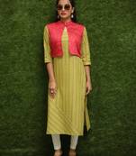 Women Yellow Kurti With Red Jakcet 