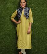 Women Yellow Kurti With Blue Jacket 