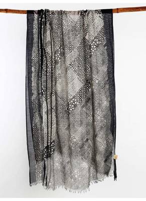 Black silk cashmere printed scarf 1