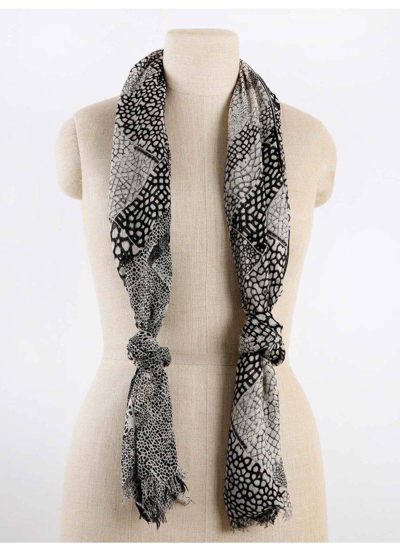Black silk cashmere printed scarf