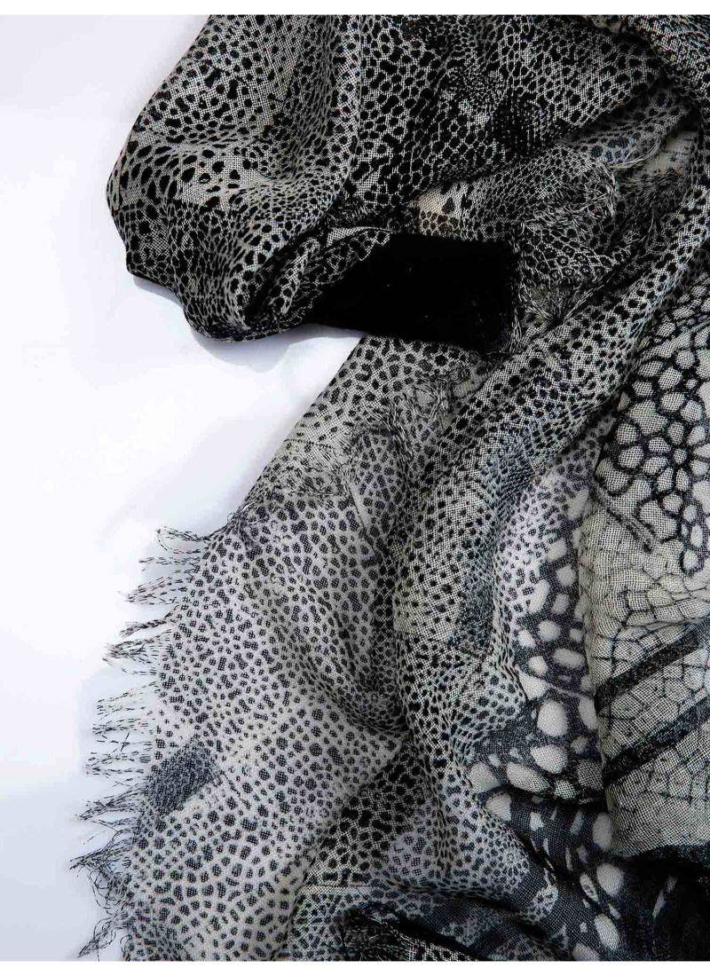 Black silk cashmere printed scarf