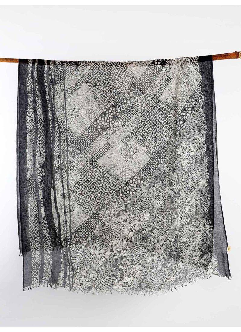 Black silk cashmere printed scarf