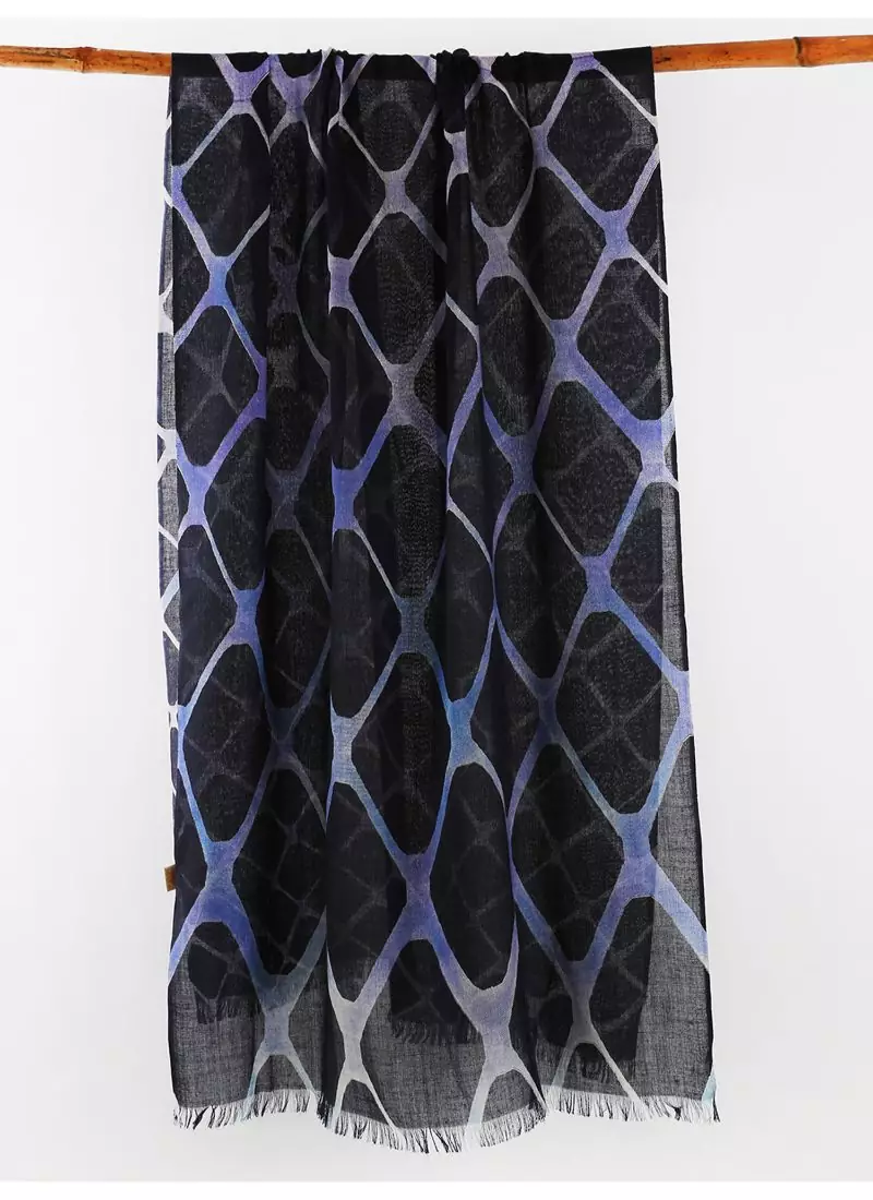 Silk cashmere printed scarf  in black and blue