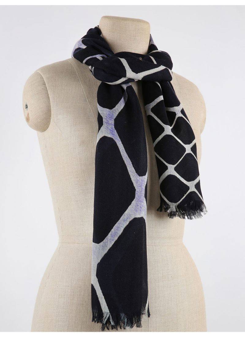 Silk cashmere printed scarf  in black and blue