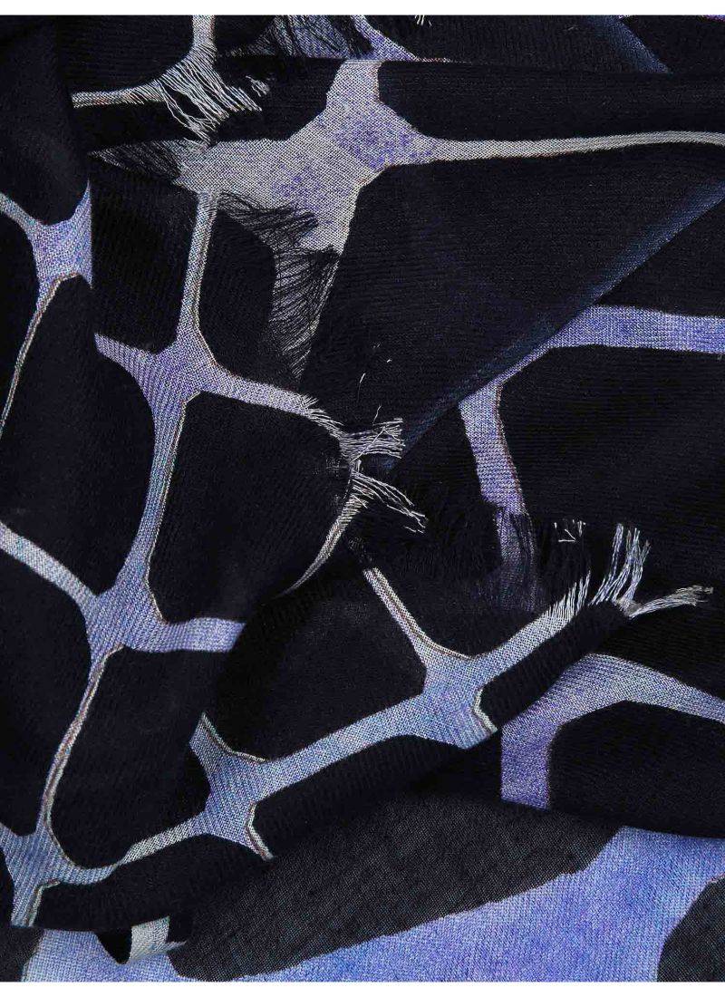 Silk cashmere printed scarf  in black and blue