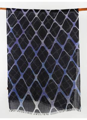 Silk cashmere printed scarf  in black and blue 4