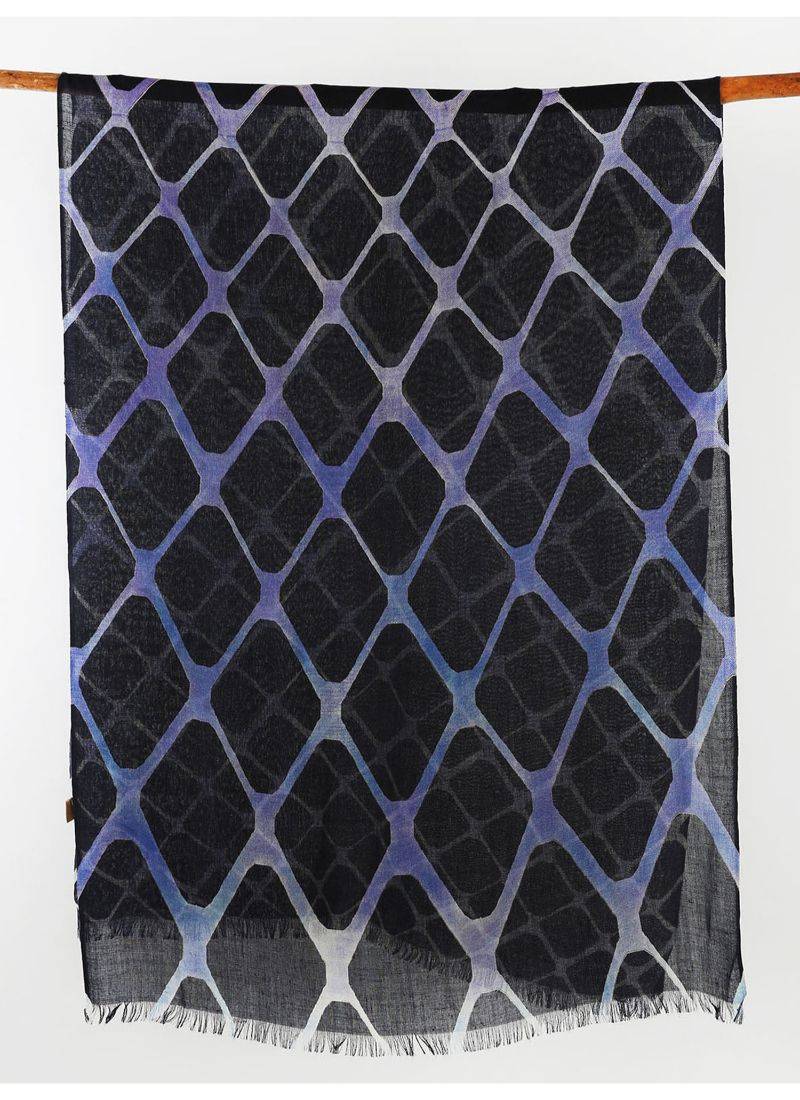 Silk cashmere printed scarf  in black and blue