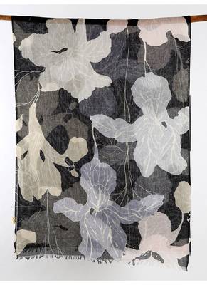 Silk cashmere printed scarf  in black and white 4