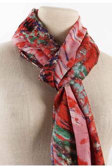 Red printed silk cashmere scarf