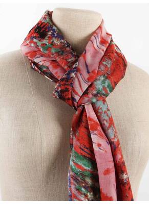 Red printed silk cashmere scarf 1