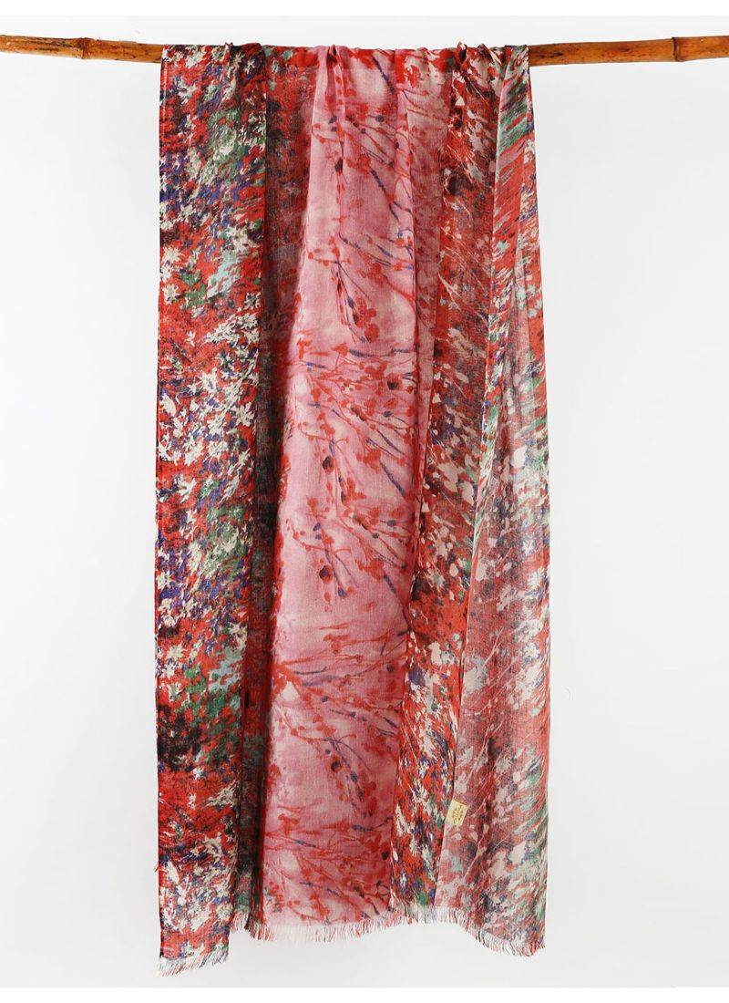 Red printed silk cashmere scarf