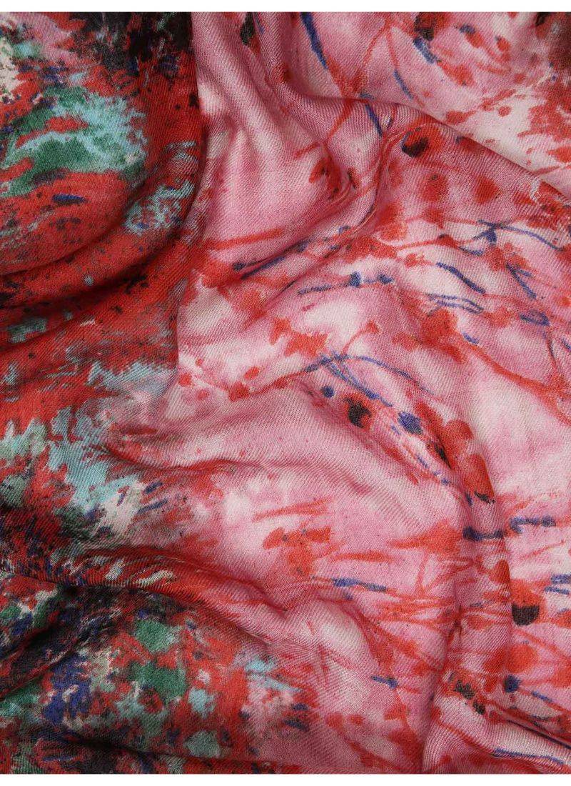 Red printed silk cashmere scarf