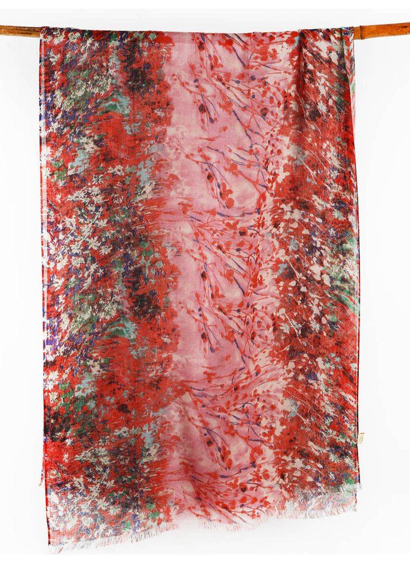 Red printed silk cashmere scarf