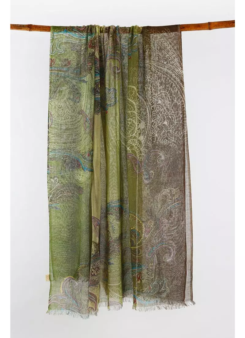 Green oilve printed silk cashmere scarf