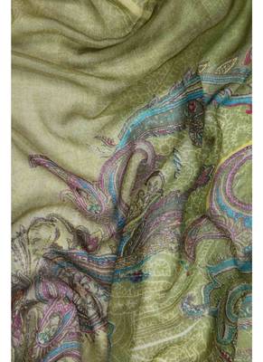 Green oilve printed silk cashmere scarf 2