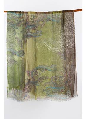 Green oilve printed silk cashmere scarf 3