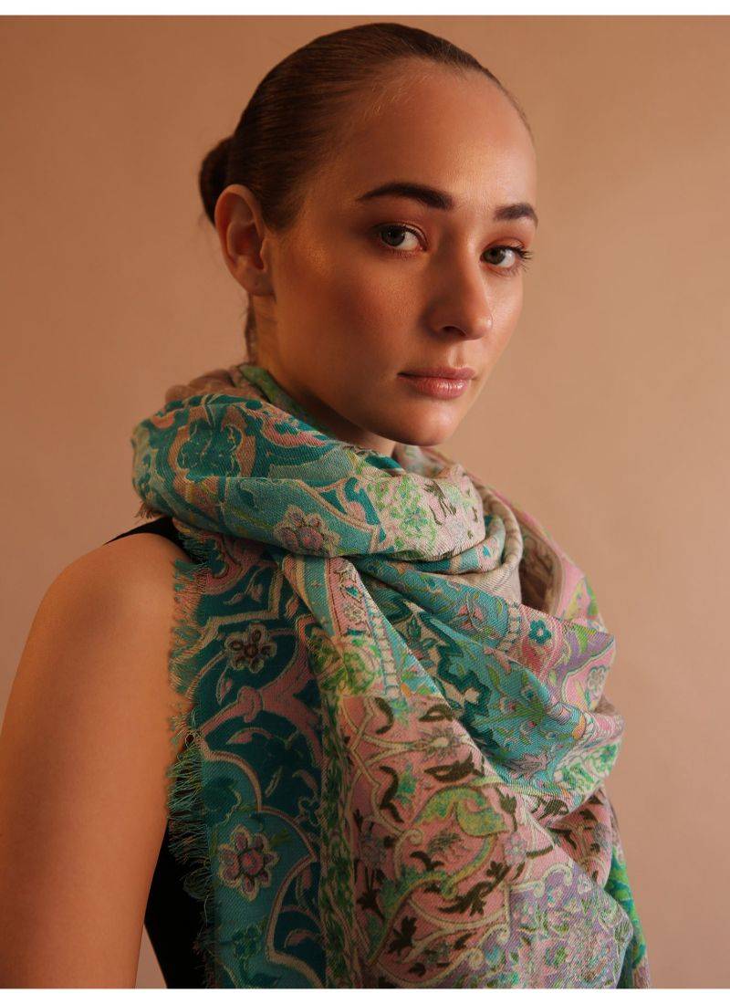 Printed silk cashmere scarf  in  multicolor