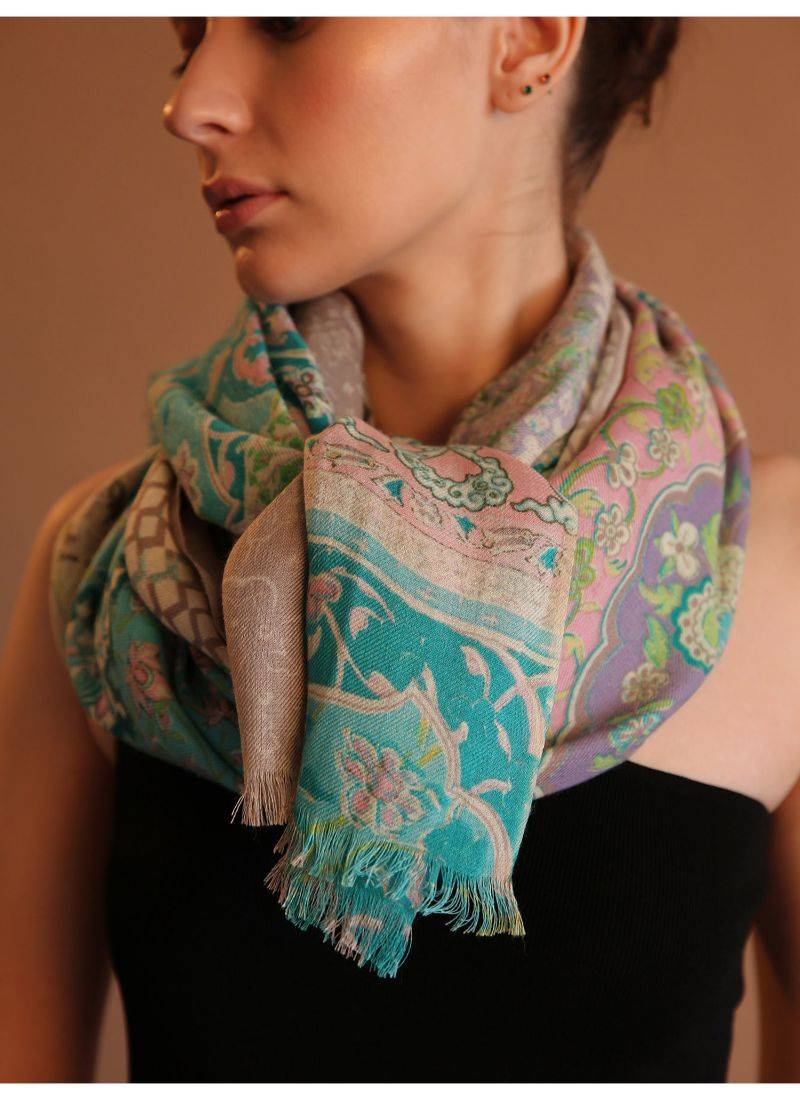 Printed silk cashmere scarf  in  multicolor