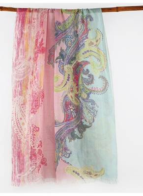 Pink and blue paisely printed scarf 1