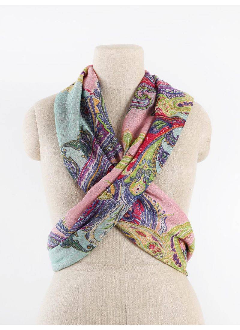 Pink and blue paisely printed scarf