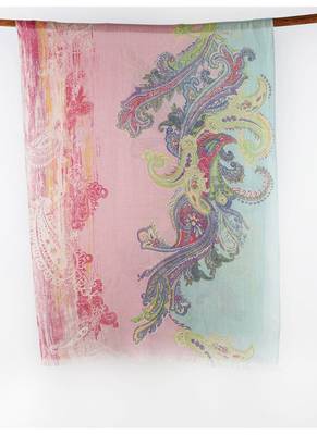 Pink and blue paisely printed scarf 3
