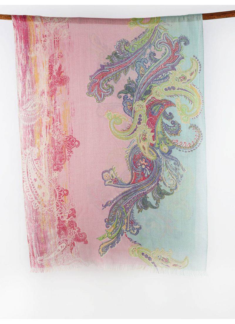 Pink and blue paisely printed scarf