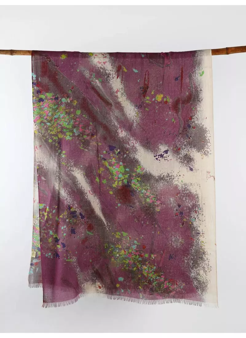 Printed silk cashmere linen scarf