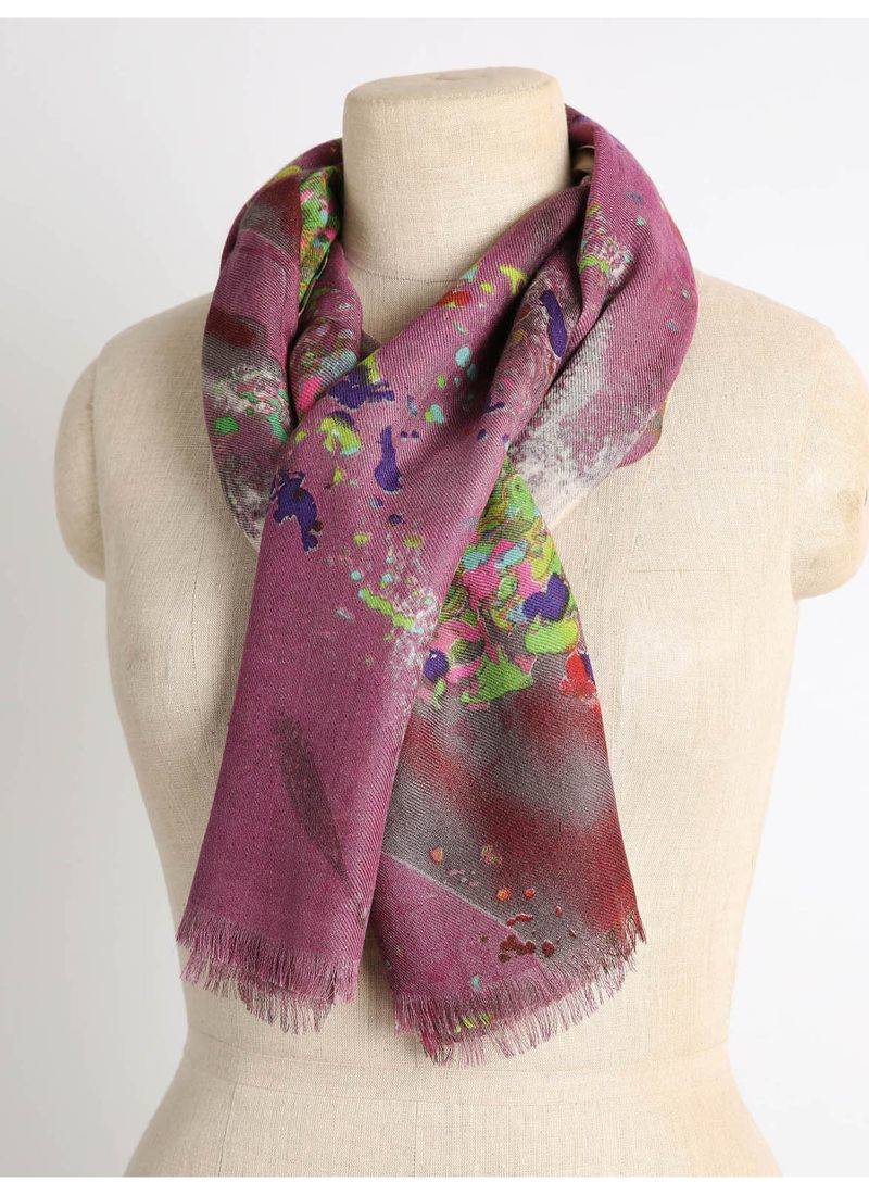 Printed silk cashmere linen scarf