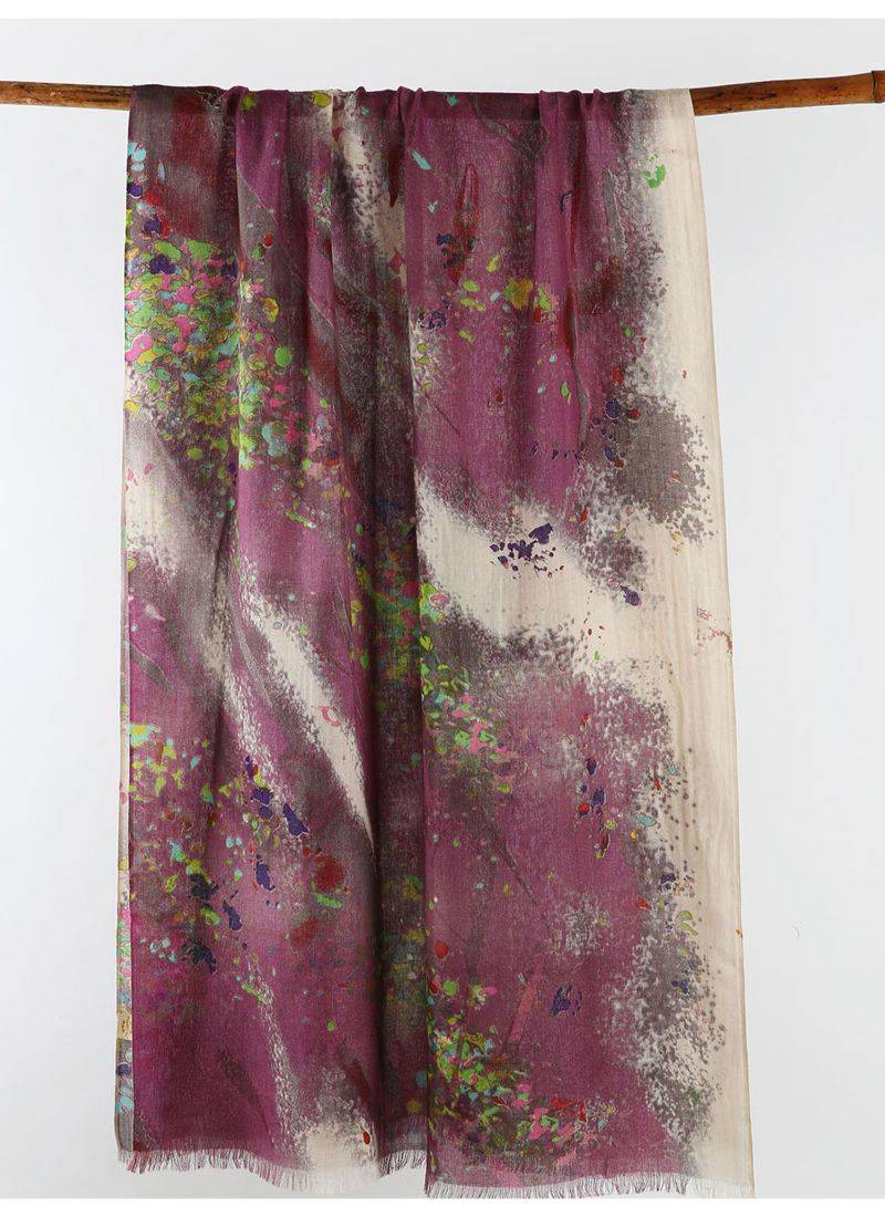 Printed silk cashmere linen scarf