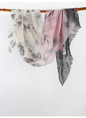 printed silk cashmere scarf in white and pink 1