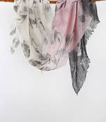printed silk cashmere scarf in white and pink