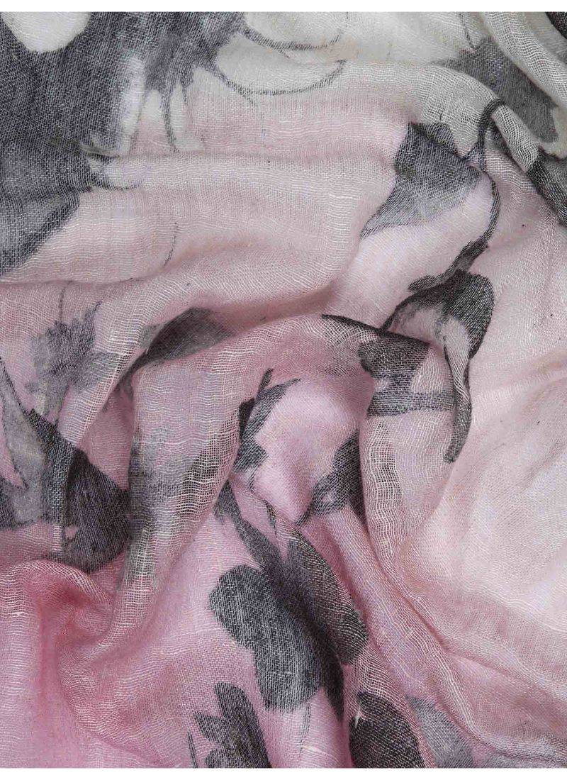 printed silk cashmere scarf in white and pink