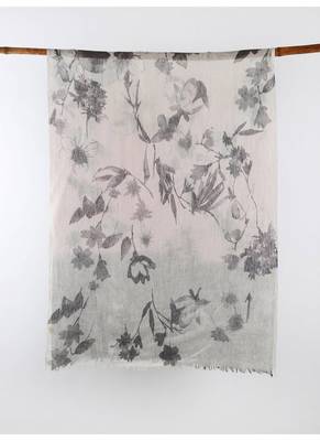 printed silk cashmere scarf in white and pink 3