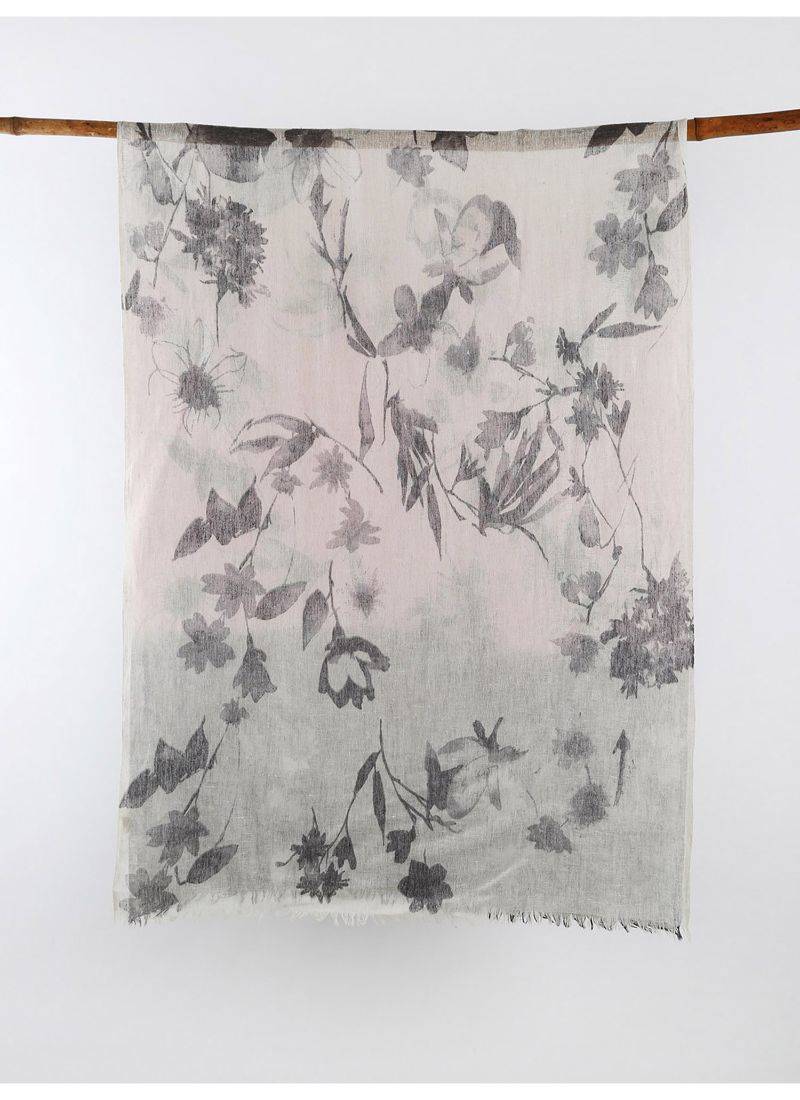 printed silk cashmere scarf in white and pink