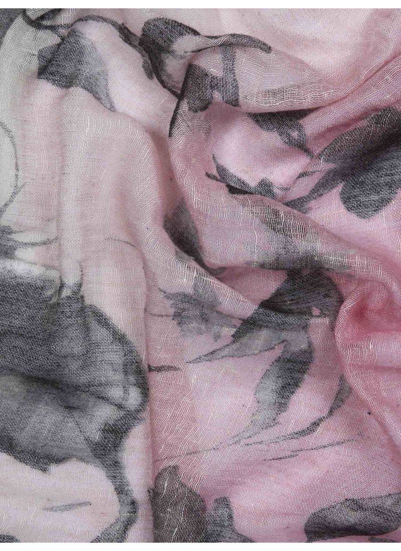 printed silk cashmere scarf in white and pink