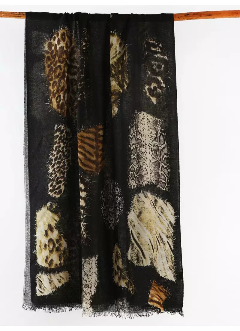 Animal printed silk cashmere scarf