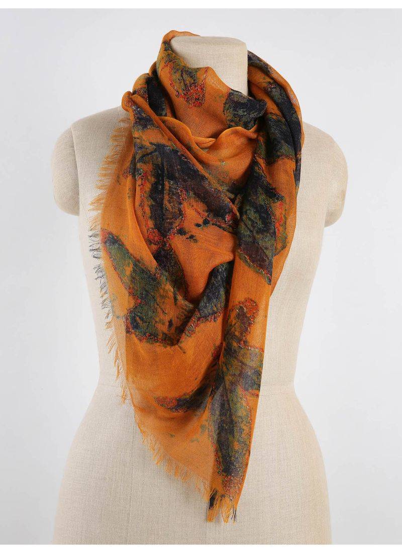 Abstract printed silk cashmere scarf