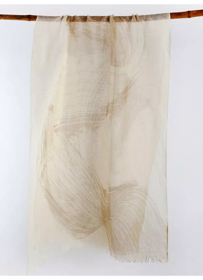 Neutral printed silk cashmere scarf