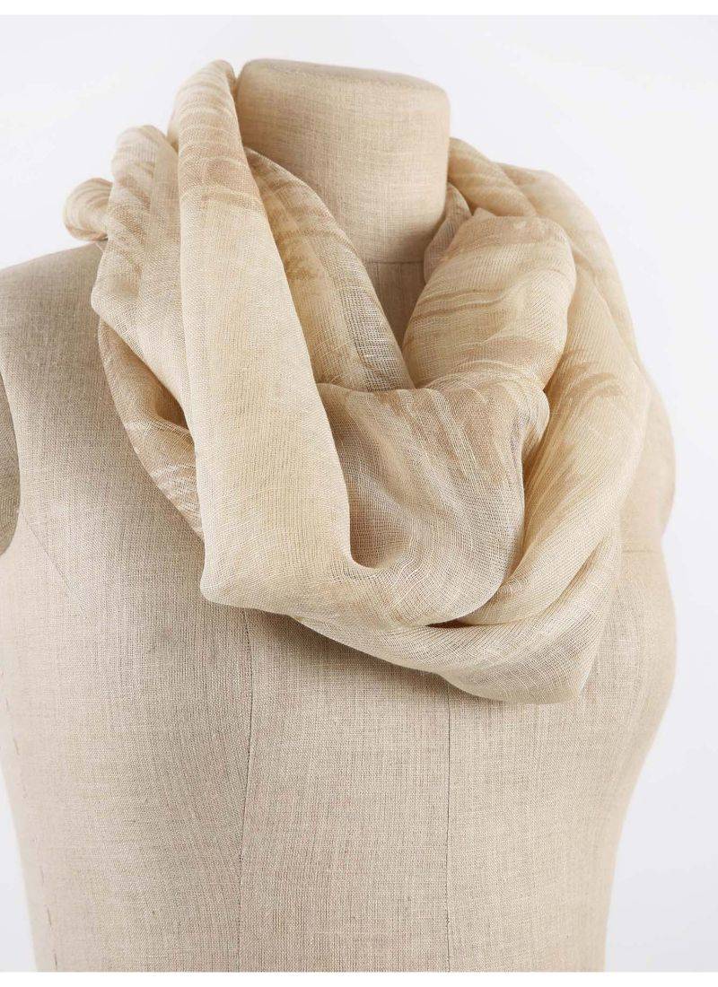 Neutral printed silk cashmere scarf