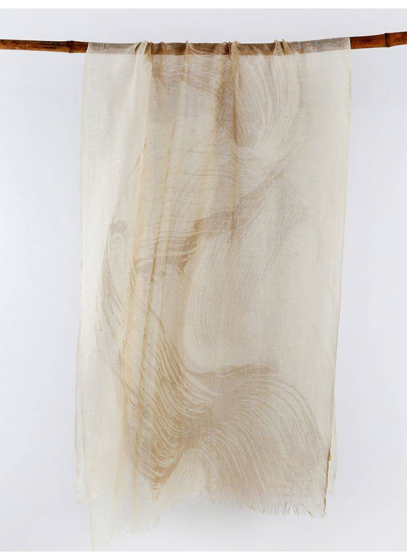 Neutral printed silk cashmere scarf