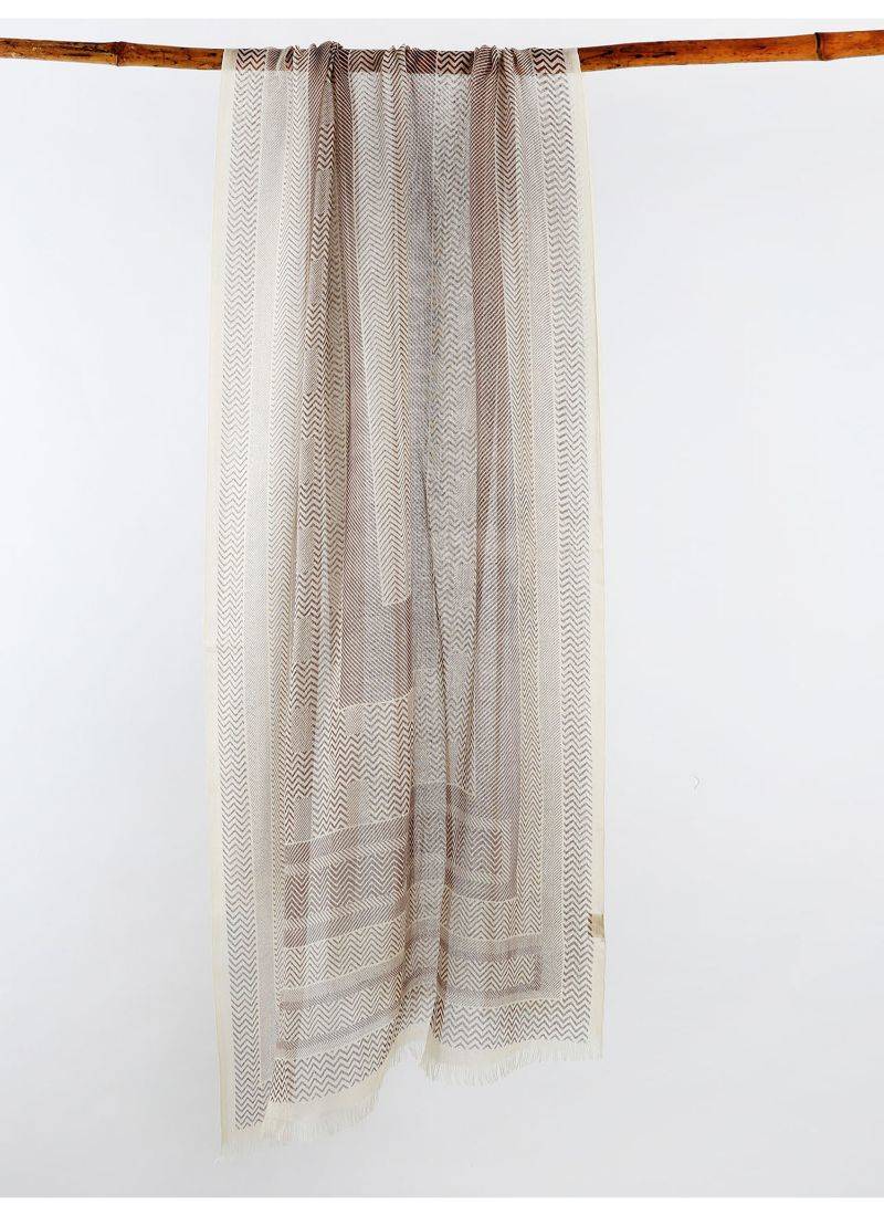 Neutral printed silk cashmere scarf