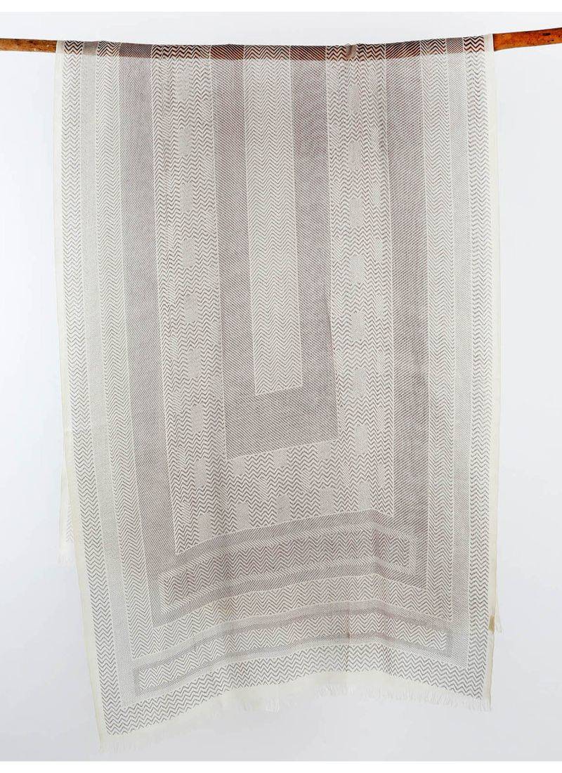 Neutral printed silk cashmere scarf